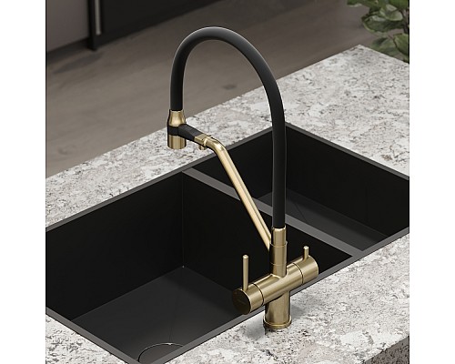 Смеситель для кухни SANCOS Dora SC4003BG с подключением фильтра для воды, браш золото