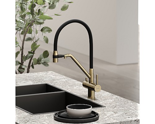 Смеситель для кухни SANCOS Dora SC4003BG с подключением фильтра для воды, браш золото