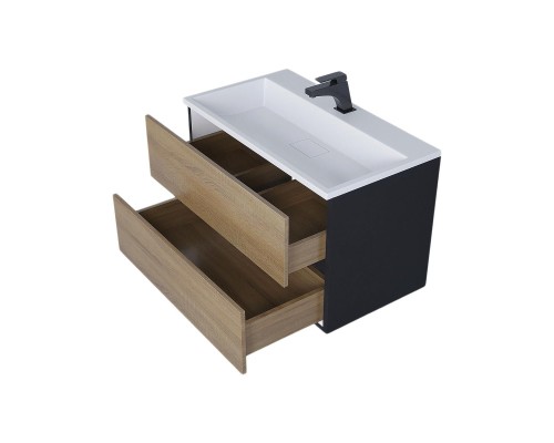 Тумба под раковину 80 см, Uperwood Barsa, черная/дуб сонома
