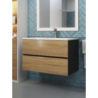 Тумба под раковину 80 см, Uperwood Barsa, черная/дуб сонома