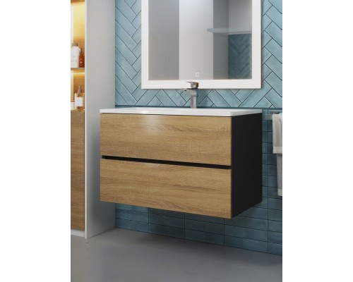 Тумба под раковину 80 см, Uperwood Barsa, черная/дуб сонома