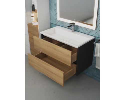 Тумба под раковину 80 см, Uperwood Barsa, черная/дуб сонома