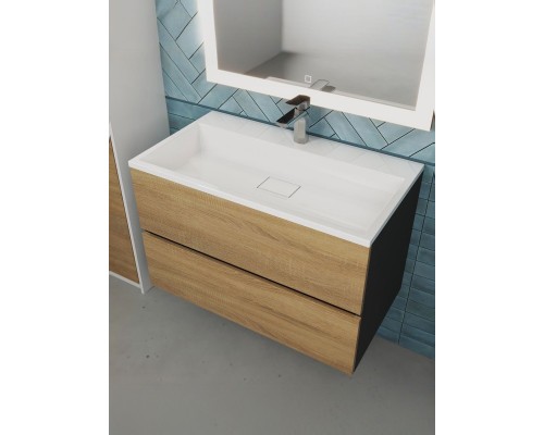 Тумба под раковину 80 см, Uperwood Barsa, черная/дуб сонома