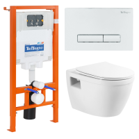 Комплект унитаза с инсталляцией BelBagno Loto BB070CHR/SC/BB002-80/BB018-GV-BIANCO с сиденьем Микролифт и Белой клавишей смыва