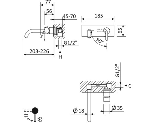 Смеситель для раковины Cezares Leaf LEAF-BLI1-L-01-W0 Хром