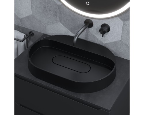 Раковина накладная овальная Uperwood Tanos Quartz 55 см, черная, "уголь"