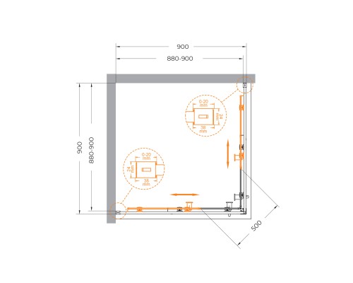 Душевой уголок Cezares Relax-304 90x90 RELAX-304-A-2-90-C-BORO профиль Брашированное золото стекло прозрачное