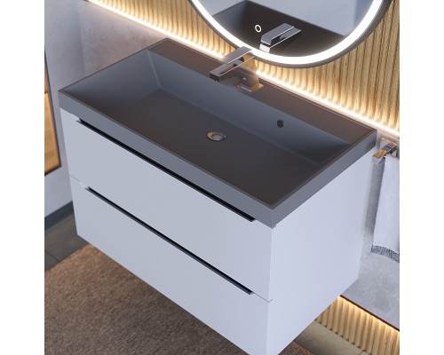 Тумба с раковиной подвесная Uperwood Tanos-Classic 80х45х55 см, белая графит/бетон