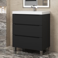 Тумба под раковину 70 см, Uperwood Tanos, напольная, черная, 3 ящика