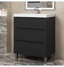 Тумба под раковину 70 см, Uperwood Tanos, напольная, черная, 3 ящика