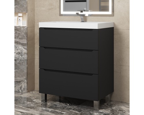 Тумба под раковину 70 см, Uperwood Tanos, напольная, черная, 3 ящика