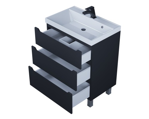 Тумба под раковину 70 см, Uperwood Tanos, напольная, черная, 3 ящика
