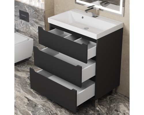 Тумба под раковину 70 см, Uperwood Tanos, напольная, черная, 3 ящика
