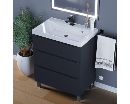 Тумба под раковину 70 см, Uperwood Tanos, напольная, черная, 3 ящика