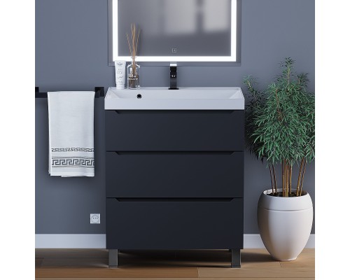 Тумба под раковину 70 см, Uperwood Tanos, напольная, черная, 3 ящика