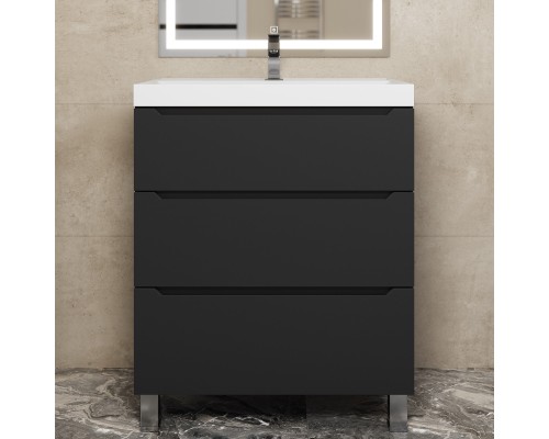 Тумба под раковину 70 см, Uperwood Tanos, напольная, черная, 3 ящика