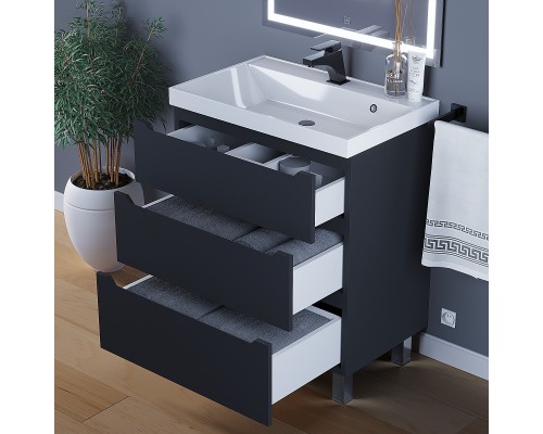Тумба под раковину 70 см, Uperwood Tanos, напольная, черная, 3 ящика