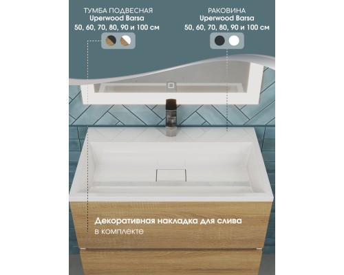 Раковина для ванной 70 см, Uperwood Barsa, белая глянцевая