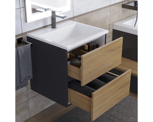 Тумба с раковиной подвесная Uperwood Barsa 50х45х57 см, черная/дуб сонома