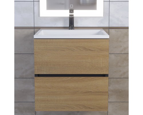 Тумба с раковиной подвесная Uperwood Barsa 50х45х57 см, черная/дуб сонома