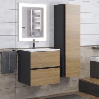 Тумба с раковиной подвесная Uperwood Barsa 50х45х57 см, черная/дуб сонома