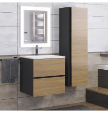 Тумба с раковиной подвесная Uperwood Barsa 50х45х57 см, черная/дуб сонома