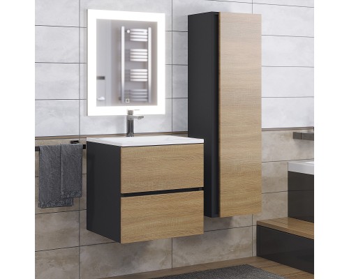 Тумба с раковиной подвесная Uperwood Barsa 50х45х57 см, черная/дуб сонома