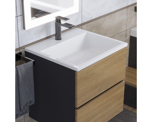 Тумба с раковиной подвесная Uperwood Barsa 50х45х57 см, черная/дуб сонома