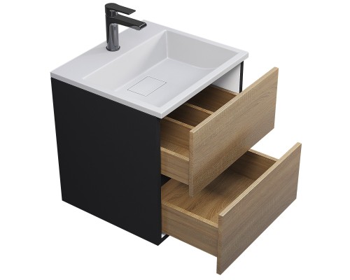 Тумба с раковиной подвесная Uperwood Barsa 50х45х57 см, черная/дуб сонома