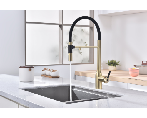 Смеситель для кухни Paulmark Magneto One Светлое брашированное золото