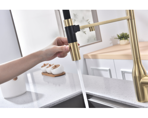 Смеситель для кухни Paulmark Magneto One Светлое брашированное золото