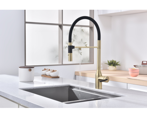 Смеситель для кухни Paulmark Magneto One Светлое брашированное золото