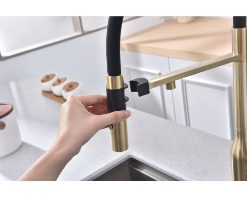 Смеситель для кухни Paulmark Magneto One Светлое брашированное золото