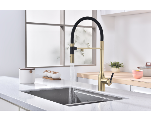 Смеситель для кухни Paulmark Magneto One Светлое брашированное золото