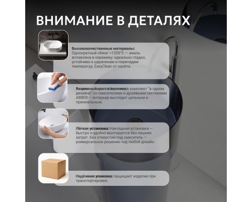 Раковина отдельностоящая прозрачная ABBER Kristall синяя