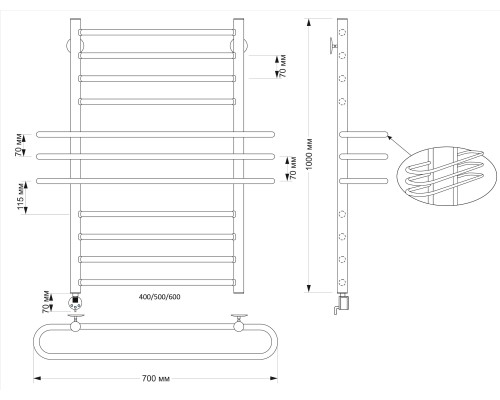 Полотенцесушитель латунный Secado Палермо 60х60, электрический R, бронза