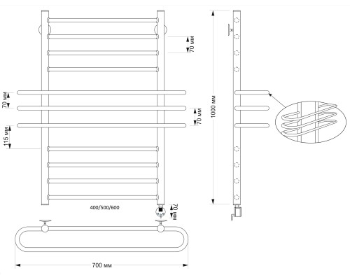 Полотенцесушитель латунный Secado Палермо 60х60, электрический R, бронза
