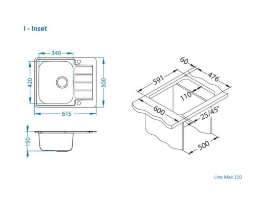 Мойка Alveus Line Max 110 sat-90 1144603 615x500 в комплекте с сифоном
