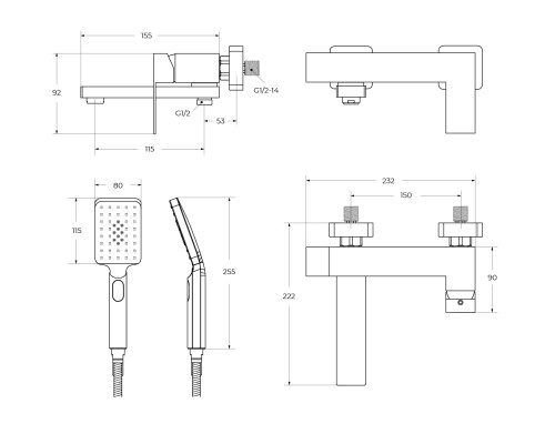 Смеситель для ванны Cezares Slider SLIDER-VD-GM Оружейная сталь
