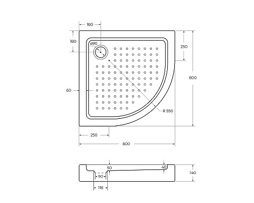 Поддон акриловый Cezares TRAY-A-R-80-550-15-W Поддон акриловый Cezares TRAY-A-R-80-550-15-W