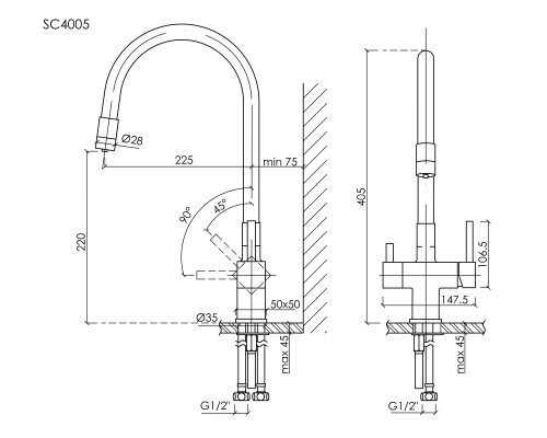 Смеситель для кухни SANCOS Arno SC4005BG с подключением фильтра для воды, браш золото