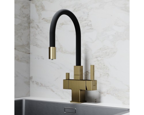 Смеситель для кухни SANCOS Arno SC4005BG с подключением фильтра для воды, браш золото
