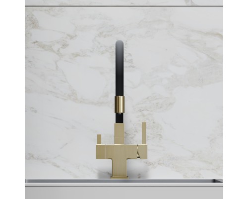 Смеситель для кухни SANCOS Arno SC4005BG с подключением фильтра для воды, браш золото