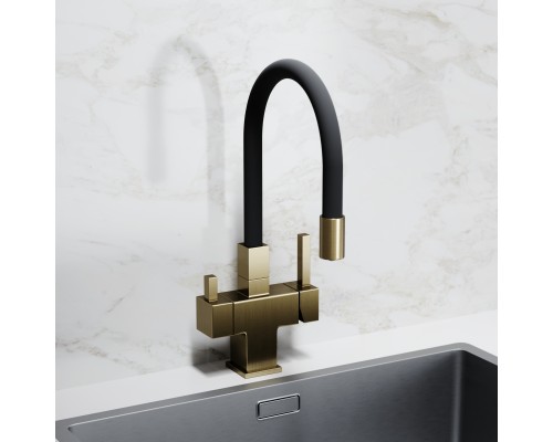 Смеситель для кухни SANCOS Arno SC4005BG с подключением фильтра для воды, браш золото