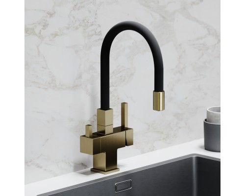 Смеситель для кухни SANCOS Arno SC4005BG с подключением фильтра для воды, браш золото