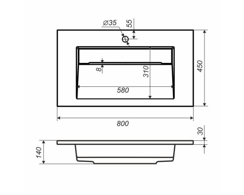 Тумба с раковиной 80 см, Uperwood Next Premium, белая/графит, 2 ящика