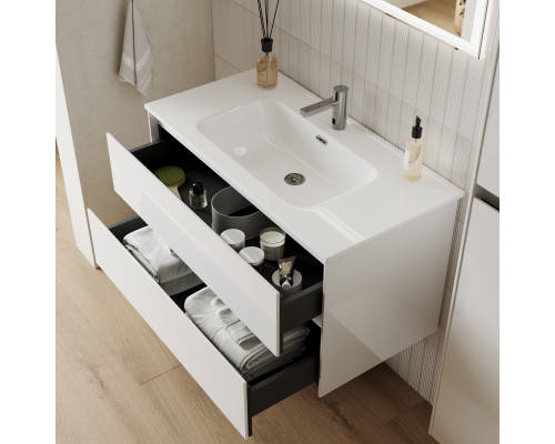 Тумба под раковину SANCOS Cento 990х450х500, c двумя ящиками, белый глянец