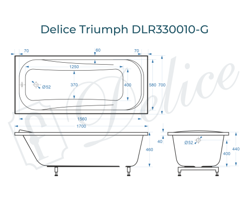 Ванна из литьевого мрамора Delice Triumph 170х70 глянцевая