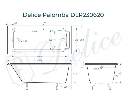 Ванна чугунная Delice Palomba 170х70