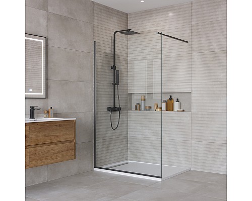 Душевая перегородка BelBagno Kraft 110 KRAFT-L-1-110-C-NERO профиль Черный матовый стекло прозрачное